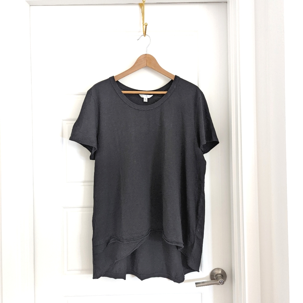 Women’s Minimalist‎ Short Sleeves Black Shirt Asymmetrical Hem XXXL Minimalist